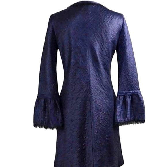 Theory Mailla Linden Matte Sheen Fringe Trim Wool Silk Long Sleeve Dress - Picture 3 of 11